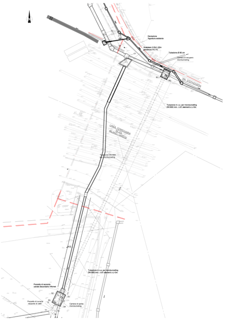 Sezione tipo di un tratto eseguito in microtunneling sotto la linea ferroviaria Milano Varese